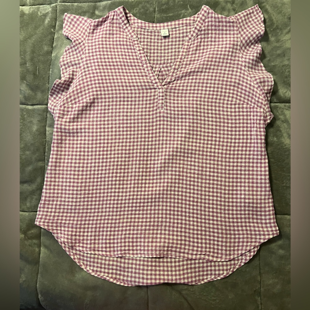 EUC, Old Navy Gingham Flutter Sleeve Blouse, XL: B4